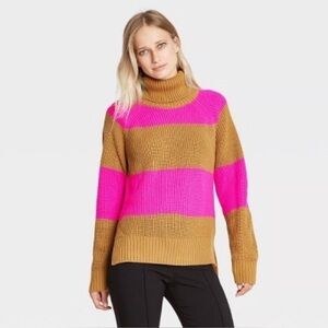 Color Blocked Turtleneck Sweater
